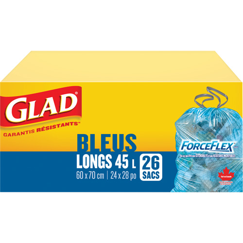 Sacs de recyclage 45 L, R&eacute;gulier, 24" la x 28" lo, Bleu Dufferin Supply