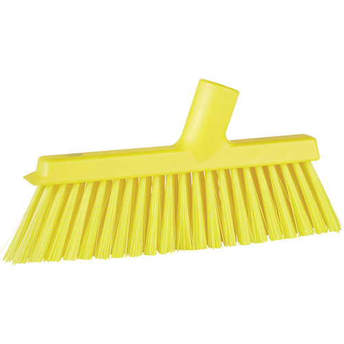 Dustpan Broom with Angled Thread, Medium Bristles, 10", Polyester, Yellow Dufferin Supply