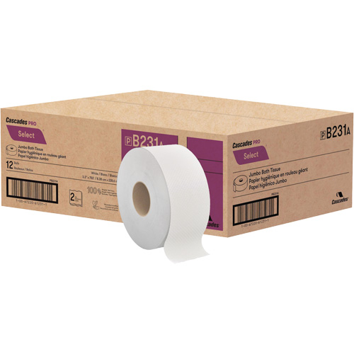 Pro Select&reg; Toilet Paper, Jumbo Roll, 2 Ply, 750' Length, White Dufferin Supply