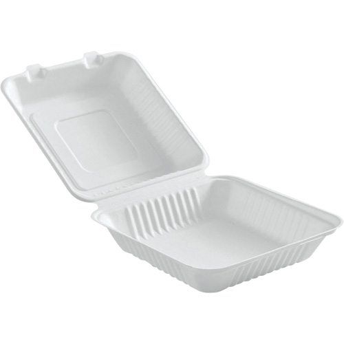 Compostable Hinged Food Containers, Bagasse, Square Dufferin Supply