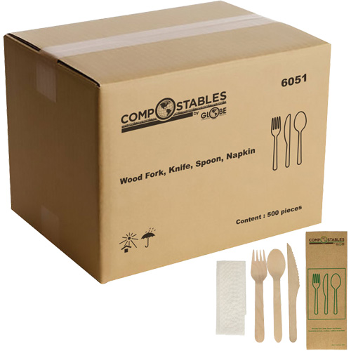 Wood Cutlery Set in Paper Bag Dufferin Supply