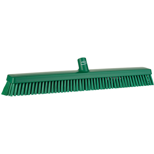 Heavy-Duty Push Broom, Fine/Stiff Bristles, 24", Green Dufferin Supply