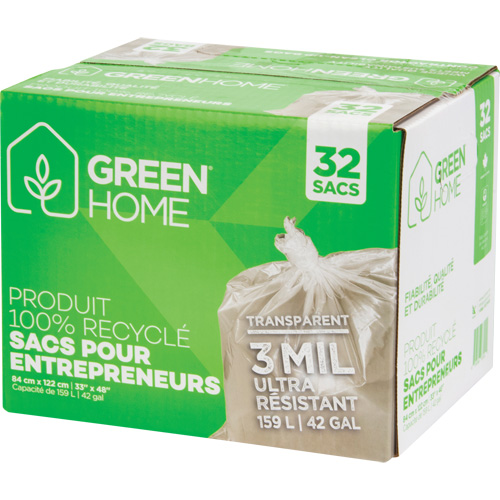 Green Home Garbage Bags, Strong, 33" W x 48" L, 3 mils, Clear, 159 L (42 Gal.) Capacity Dufferin Supply