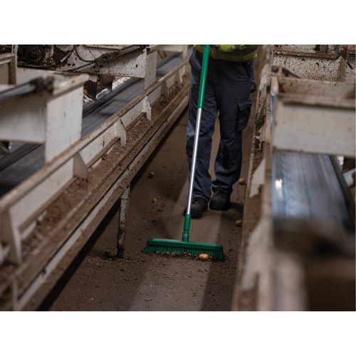 Push Broom Head, Fine/Stiff Bristles, 16-1/2", Polyester/Polypropylene, Green Dufferin Supply