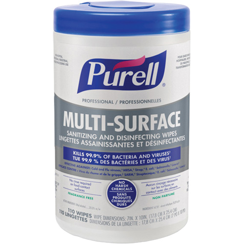 Professional Multi-Surface Sanitizing & Disinfecting Wipes, 7" x 10", 110 Count Dufferin Supply