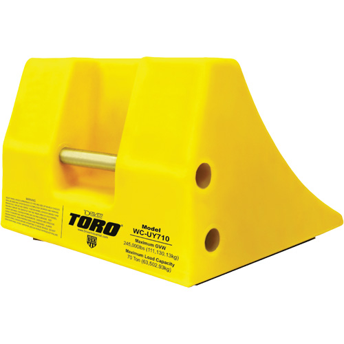 70 Ton Large Equipment Wheel Chock with Handle, Urethane, Yellow Dufferin Supply