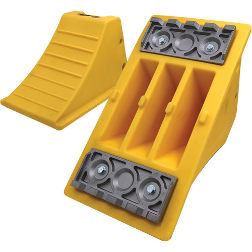 40 Ton Large Equipment Wheel Chock with Aluminum Cleats, Urethane, Yellow Dufferin Supply