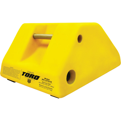 255 Ton Large Equipment Wheel Chock with Handle & Hole, Urethane, Yellow Dufferin Supply