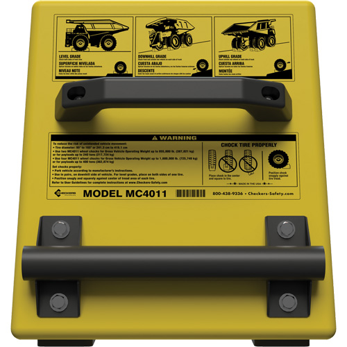 Checkers Safety Heavy-Duty Ultra Class Mining Wheel Chock, HDPE, Yellow, 14-1/2" W x 17-1/2" D x 16" H Dufferin Supply