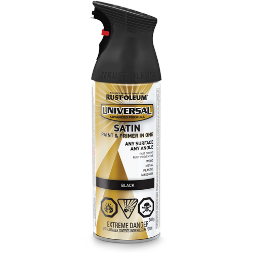 Peinture-&eacute;mail et couche de fond Universal, Noir, Satin, Canette a&eacute;rosol Dufferin Supply