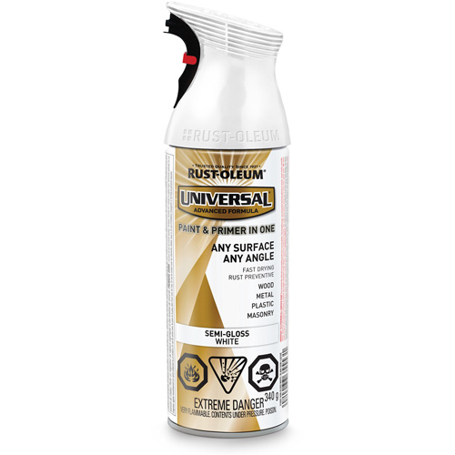 Peinture-&eacute;mail et couche de fond Universal, Blanc, Semi-brillant, Canette a&eacute;rosol Dufferin Supply