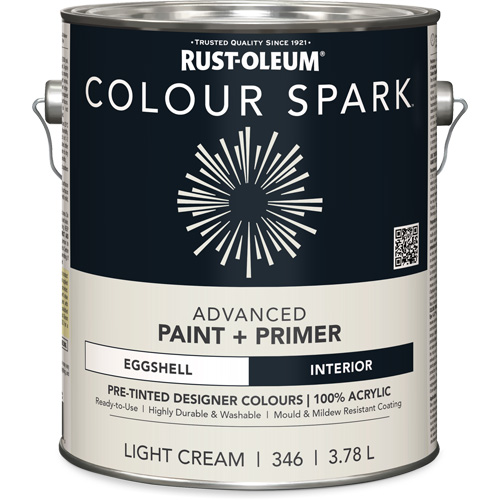 Peinture int&eacute;rieure pr&eacute;teint&eacute;e + appr&ecirc;t mural Colour Spark, Coton blanc, Semi-brillant, 3,78 L, Gallon Dufferin Supply