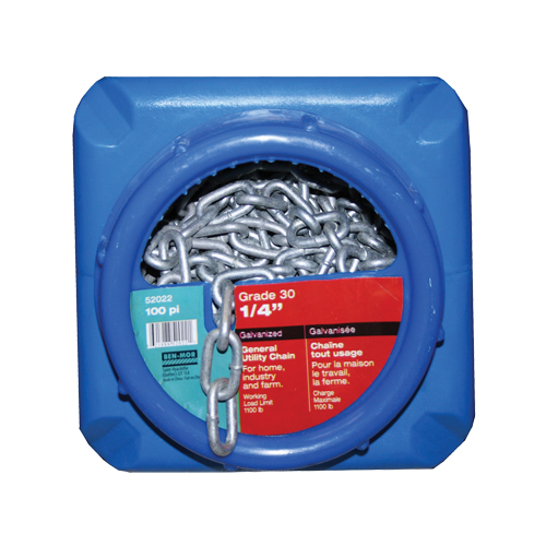 Chaînes galvanis&eacute;es par immersion &agrave; chaud, Acier au carbone, 1/4" x 100' (30,4 m) l, Calibre 30, Charge d'utilisation 1100 lb (0,55 tonne) Dufferin Supply