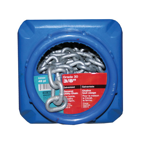 Hot-Dipped Galvanized Chains, Carbon Steel, 3/8" x 45' (13.7 m) L, Grade 30, 2650 lbs. (1.325 tons) Load Capacity Dufferin Supply