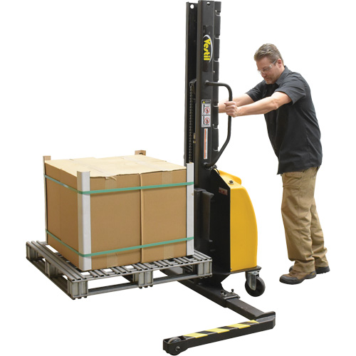 Narrow Mast Powered Lift Stacker, Electric Operated, 1000 lbs. Capacity, 63" Max Lift Dufferin Supply