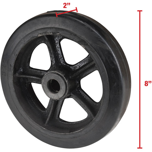 Mold-On Rubber Wheel, 8" (203 mm) Dia. x 2" (51 mm) W, 400 lbs. (181 kg.) Capacity Dufferin Supply