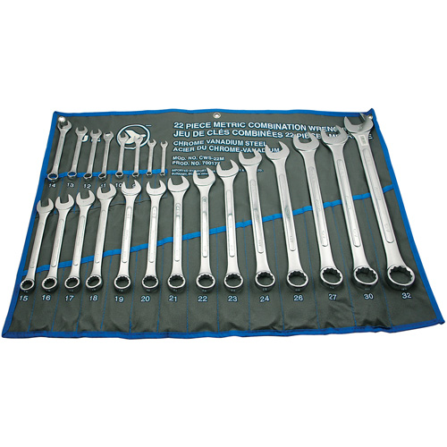 Raised Panel Combination Wrench Set, Combination, 22 Pieces, Metric Dufferin Supply