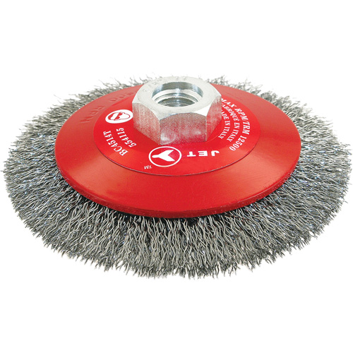 Brosse conique biseaut&eacute;e &agrave; fils sertis, haute performance, Dia. 4-1/2", Fils 0,014", Arbre 5/8"-11, Acier Dufferin Supply