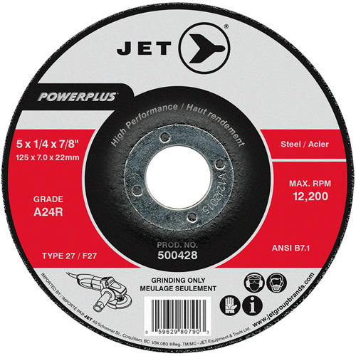 Powerplus&reg; Depressed Centre Grinding Wheel, 5" x 1/4", 7/8" Arbor, Type 27/F27, Aluminum Oxide, 12200 RPM Dufferin Supply