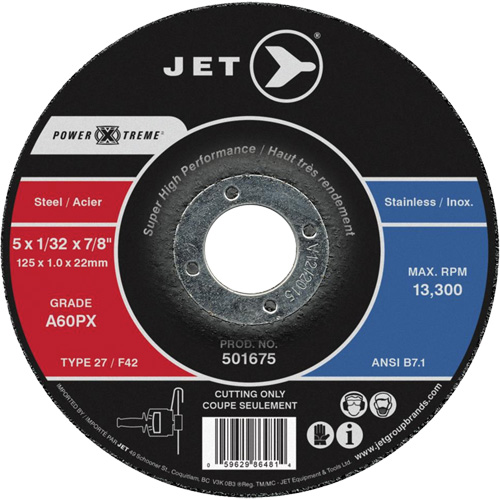 A46PX Power-Xtreme Cut-Off Wheel, 5" x 0.062", 7/8" Arbor, Type 27, 13300 RPM Dufferin Supply