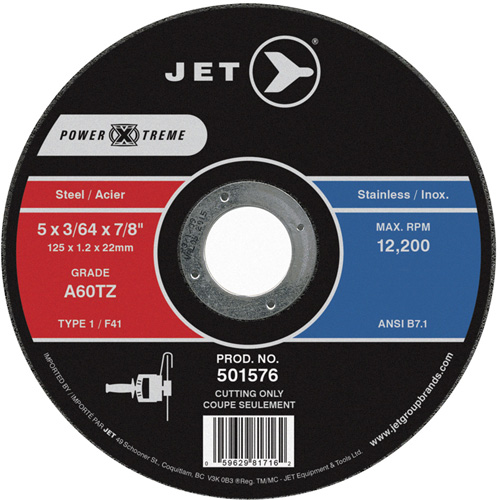 Meules &agrave; tronçonner POWER-XTREME, 5" x 3/64", Arbre de 7/8", Type 1, 12 200 Tr/min Dufferin Supply