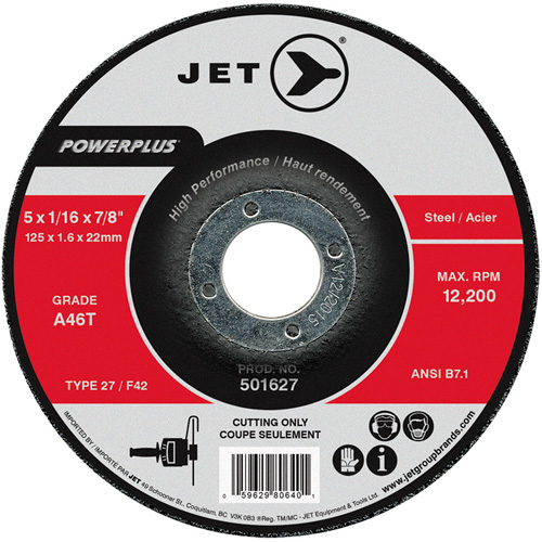 A46T PowerPlus Cut-Off Wheel, 5" x 1/16", 7/8" Arbor, Type 27, 12200 RPM Dufferin Supply