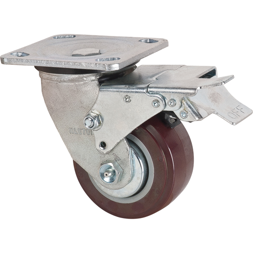 Caster, Swivel with Brake, 4" (101.6 mm), Polyurethane, 550 lbs. (249.5 kg.) Dufferin Supply