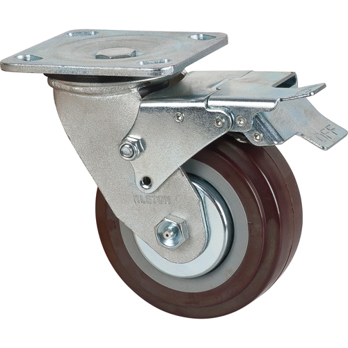 Caster, Swivel with Brake, 5" (127 mm), Polyurethane, 650 lbs. (294 kg.) Dufferin Supply
