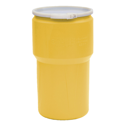 Baril emboîtable en poly&eacute;thyl&egrave;ne, 14 gal. US (11,7 gal. imp.), Dessus ouvert, Jaune Dufferin Supply