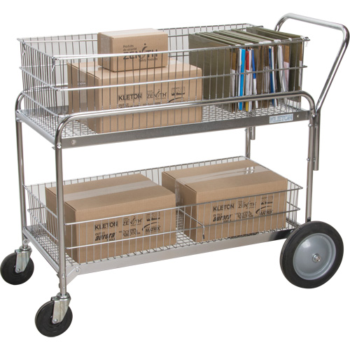 Wire Mesh Office Mail Cart, 250 lbs. Capacity, Chrome, 23" D x 42" L x 38" H, Chrome Plated Dufferin Supply