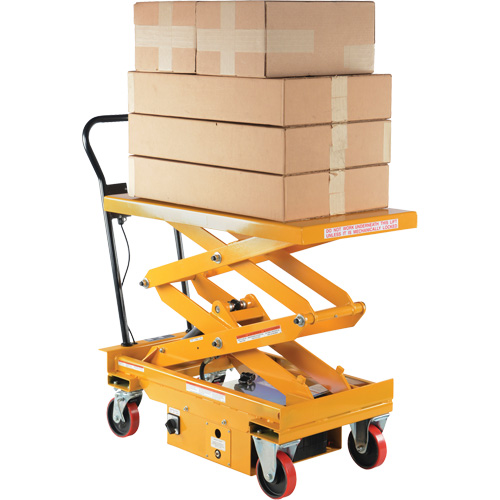 DC Powered Hydraulic Scissor Lift Elevating Cart, Steel, 39-3/4" L x 20-1/2" W, 1000 lbs. Capacity Dufferin Supply