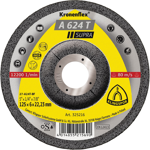 A 624 T Supra Kronenflex&reg; Grinding Disc, 5" x 1/4", 7/8" Arbor Dufferin Supply