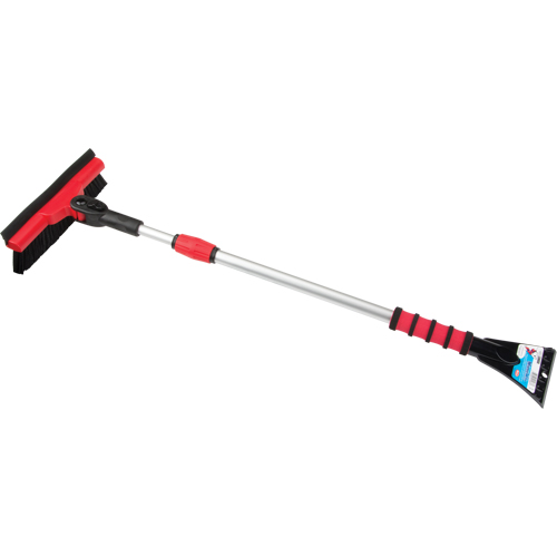 Snow Brush With Pivot Head, Telescopic, Rubber Squeegee Blade, 52" Long, Black/Red Dufferin Supply