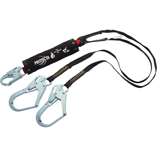 PRO Shock-Absorbing Lanyard, 6', Rebar Hook Center, Snap Hook Leg Ends, Kevlar&reg; Dufferin Supply