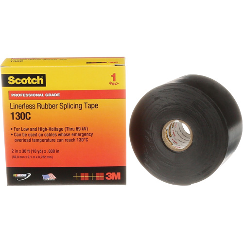 Ruban d'&eacute;pissage sans support en caoutchouc de calibre professionnel Scotch, 50,8 mm (2") la x 9 m (30') lo, 30 mils, Noir Dufferin Supply