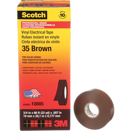 Ruban isolant en vinyle pour codification par couleur Scotch, 19 mm (3/4") la x 20 m (66') lo, 7 mils, Brun Dufferin Supply