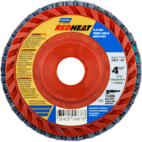 Disques &agrave; lamelles en plastique Red Heat, 4-1/2" x 7/8", Type 27, Grain 40, C&eacute;ramique d'alumine Dufferin Supply