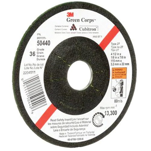 Meule flexible Green Corps, 4-1/2" x 1/8", Arbre 7/8", C&eacute;ramique, Type 27 Dufferin Supply