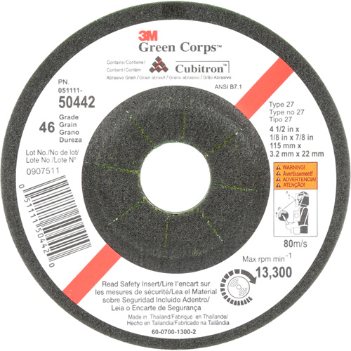 Meule flexible Green Corps, 4-1/2" x 1/8", Arbre 7/8", C&eacute;ramique, Type 27 Dufferin Supply