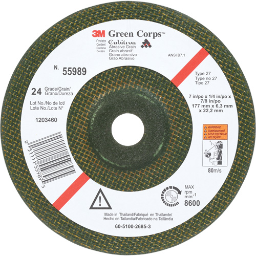Meule flexible Green Corps, 7" x 1/4", Arbre 7/8", C&eacute;ramique, Type 1 Dufferin Supply