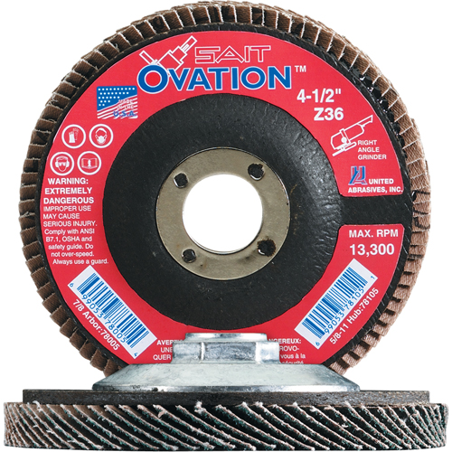 Ovation Flap Disc, 4-1/2" x 7/8", Type 27, 36 Grit, Zirconium Dufferin Supply