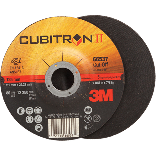 Meules &agrave; tronçonner Cubitron II, 5" x 0,045", Arbre de 7/8", Type 27, C&eacute;ramique, 12250 Tr/min Dufferin Supply