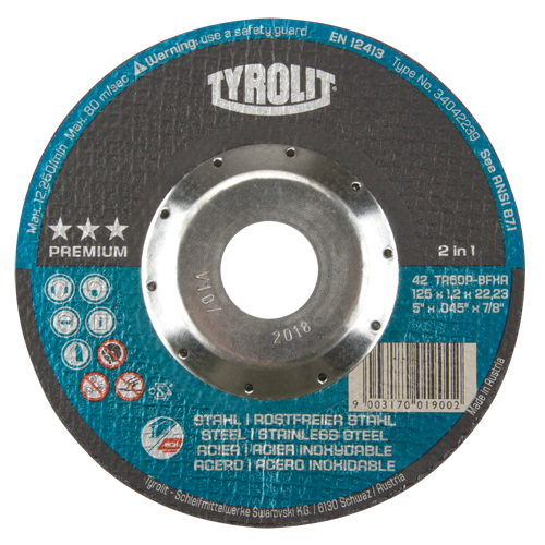 Meule &agrave; tronçonner 2-en-1 de premi&egrave;re qualit&eacute; Thincut, 5" x 0,045", Arbre de 7/8", Type 27, Oxyde d'aluminium, 12250 Tr/min Dufferin Supply