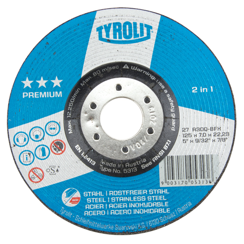 Meule 2-en-1 de premi&egrave;re qualit&eacute;, 5" x 9/32", Arbre 7/8", Type 27 Dufferin Supply