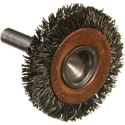 Brosses mont&eacute;es &agrave; fils cr&ecirc;p&eacute;s circulaires, 3", Fils 0,014", Tige 1/4" Dufferin Supply