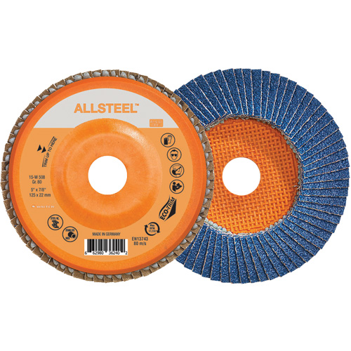 AllSteel Flap Disc, 5" x 7/8", Type 27, 80 Grit, Zirconia Alumina Dufferin Supply