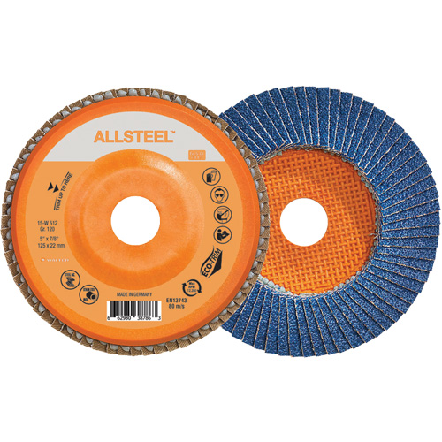 AllSteel Flap Disc, 5" x 7/8", Type 27, 120 Grit, Zirconia Alumina Dufferin Supply
