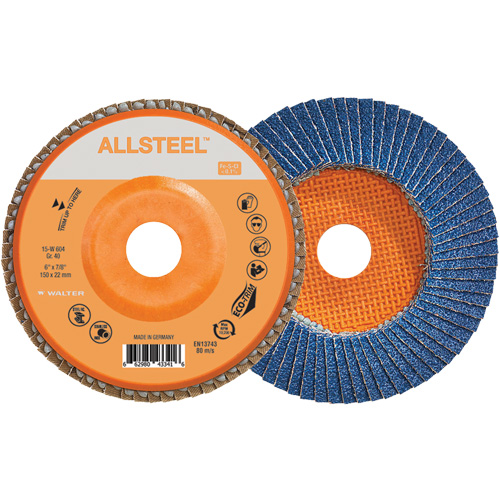 AllSteel Flap Disc, 6" x 7/8", Type 27, 40 Grit, Zirconia Alumina Dufferin Supply