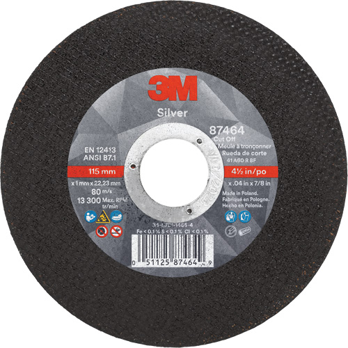 Meule &agrave; tronçonner Silver, 4-1/2" x 0,04", Arbre de 7/8", Type 1, C&eacute;ramique, 13 300 Tr/min Dufferin Supply