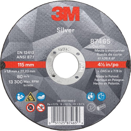Silver Cut-Off Wheel, 4-1/2" x 0.045", 7/8" Arbor, Type 1, Ceramic, 13300 RPM Dufferin Supply
